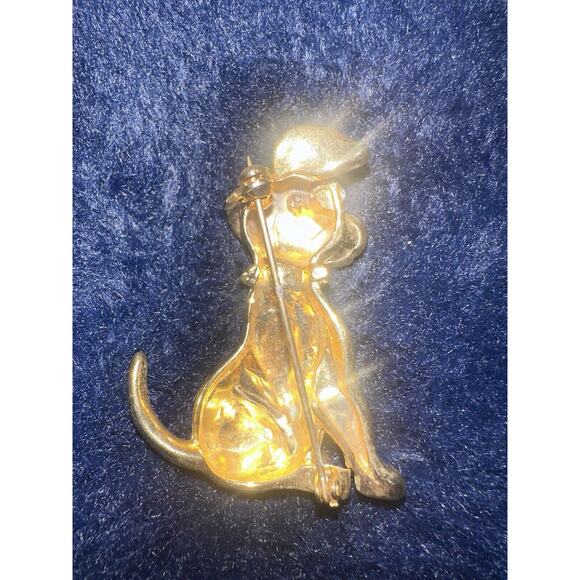 Dalmation Brooch Pin Black Enamel Spots Gold Plated & Silver Collar Crystal Eyes - Picture 4 of 4